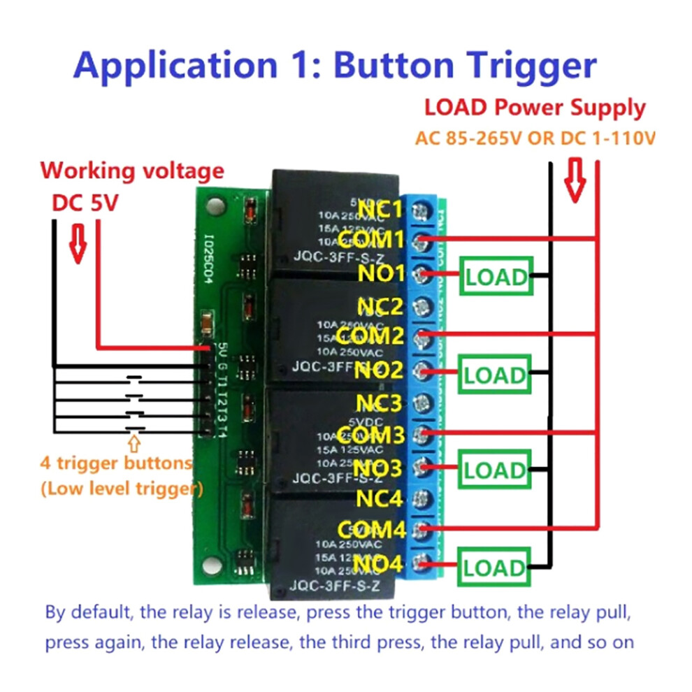 5V 4CH Low Pulse Trigger Latch Relay