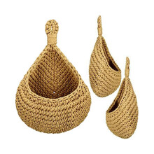 Cesta colgante de lino, forma de lágrima, tejida, estilo bohemio, para colgar en la pared, cesta para