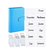 25-Piece A6 PU Leather Budget Binder Set, Binder Cover Personal Planner Binder for Saving Money Money Envelopes System Blue