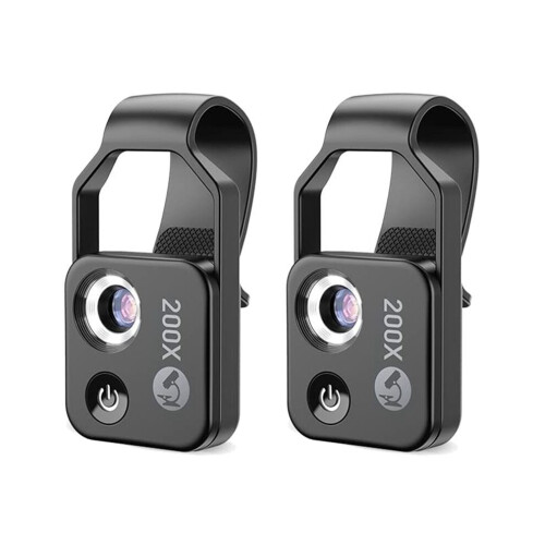 2 Pieces 200X Mobile Microscope Accessory with Window Microscope, Portable Digital Microscope with LED Light/Universal Clip