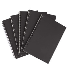 Set van 5 zwarte A5 spiraalblokken, blanco schetsboeken, notitieboeken zonder lijnen, dik blanco papier,