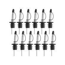 12-pack Classic Stainless Steel Bottle Pourers with Conical Spout - Liqueur Pourers with Black Rubber Dust Caps
