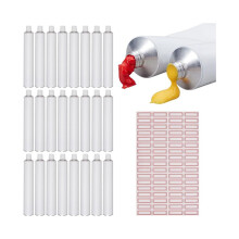 24 leere weiße Ölfarbentuben (60 ml), leere Aluminium-Farbtuben, leere Zahnpastatuben mit je einem selbstklebenden