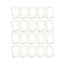 20 pieces acrylic gold frame table sign holders with slanted back for wedding place cards, restaurant signs, photos
