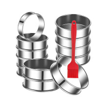 12-pack English muffin rings, 3.15 inch, crumpet rings, double rolled stainless steel cake rings, cooking and pastry ring molds