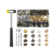 120 set med tryckknappar i metall, 15 mm tryckknappsset i PU-läder med 5 fästverktyg, 6 färger för hantverk