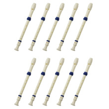 10X Student Plastic 8 Hole Soprano Recorder Beige Blue with One Cleaning Stick
