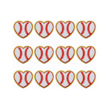 12 Heart-Shaped Baseball Patches with Gold Edges, Iron-On Baseball Appliques for Homemade Decorative Clothing