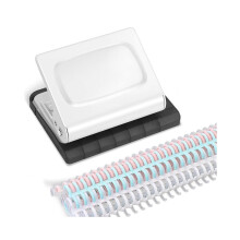 10-hole binding machine for planners, with 10 multi-colored binding rings, 30 holes on A4, 20 holes on A5, white