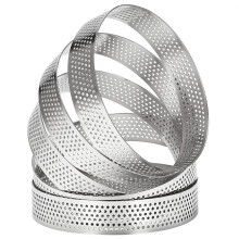 10-piece round cake rings with holes, stainless steel, for fruit cakes, quiches, mousse cakes, and baking, 10cm.