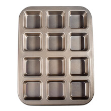 12 Cup Square Bread Burger Muffin Cupcake Mold for Household Use, Non-Stick Baking Pan, Oven Trays, Pastry Tool (Gold)