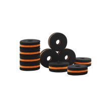 10-teiliges Drumset mit Regalboden, zweifarbigem Fellpolster in Schwarz und Orange, Beckenständer, Filze