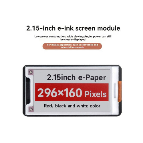 2.15-inch e-paper electronic module, 296 x 160 pixels, SPI communication, HAT+ standard for Raspberry 2