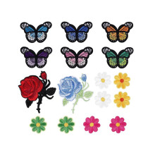16 Pieces Flower Butterfly Iron-on Patches Embroidered Appliques Patches for Crafts DIY Decor, Clothing, Bags