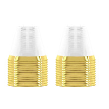 2X Plastic Cups 9 oz Hard Disposable Cups Plastic Wine Glass Party Wedding Wine Glass Transparent Plastic Cup - Gold Rim
