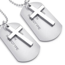 2X Schmuck Herren Halskette, Armee Stil Kreuz Erkennungsmarken Dog Tag Legierung Anhaenger mit 68cm Kette, Silber Farbe