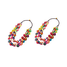 2x Boheemse kralenketting van kokosnootschalen en hout voor vrouwen en meisjes, handgemaakte lange kralenketting,