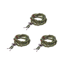 3X Olivgruene Sandelholz-Perlen Buddhistische Mala Halskette Rosenkranz 29 Zoll