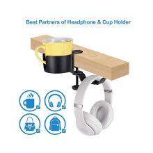 2x Desk Drink Holders, 2-in-1 Table Drink Holders with Headphone Hook, Leak-Proof Drink Holder for Desk or Table