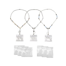 3-delige uitschuifbare badgehouder met naamkaartjeshouder voor dames, versierd met kralen.