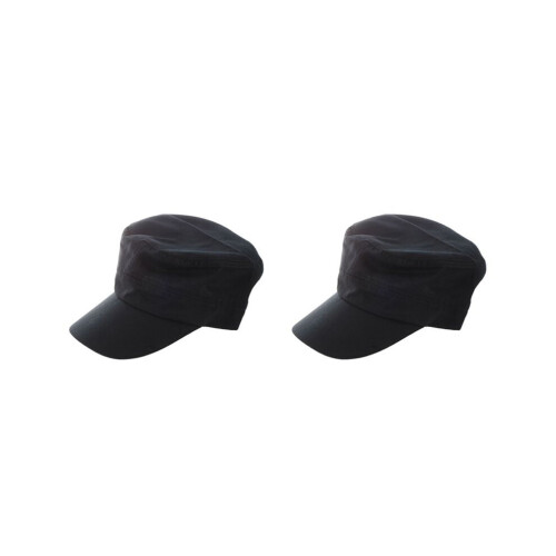 2X Stylish Plain Army Cap Castro Cadet Patrol Hat Adjustable (Black)