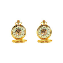 2X Luxus Golden Leuchtende Mechanische Taschenuhr