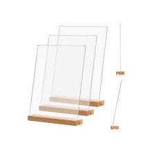 Acryl bordhouders, set van 4, 8,5 x 11 inch, L/T-vorm, transparante acryl frames, houten voetjes, menuhouders