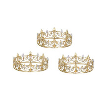 3x Koninklijke Kroon voor Heren - Prinsenkronen en Tiara's van Metaal, Volledig Ronde Verjaardagsfeestmutsen,