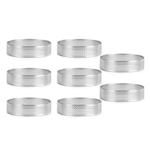 8-Piece Circular Stainless Steel Cake Ring Tower Cake Pan Baking Tools Perforated Cake Mousse Ring,