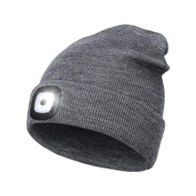 Unisex LED Beanie Hat with Light, USB Rechargeable Winter Flashlight, Christmas Hat with Light, LED Headlamp for Men A