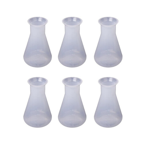 6X Transparent Plastic Laboratory Chemical Erlenmeyer Flasks Container Bottles - 250ml