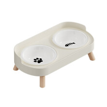 Doppelnapf-Futterautomat für Katzen, Höhenverstellbarer Wasserspender für Katzen und Hunde, Erhöhtes Futter für Kätzchen, Weiß