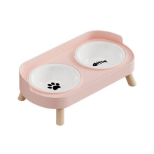 Doppelnapf-Futterautomat für Katzen, Höhenverstellbarer Wasserspender für Katzen und Hunde, Erhöhte Fütterungsmöglichkeit für Kätzchen, Rosa