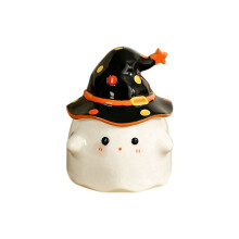 Spookkoffiemok, schattige mok met spookgezicht en heksenhoeddeksel, originele Halloween-theemok van