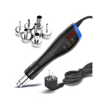 HANDSKIT 600W Handheld Hot Air Welding Kit with 7 Nozzles, LCD Digital Display - Thermal Blower for Soldering, EU Plug