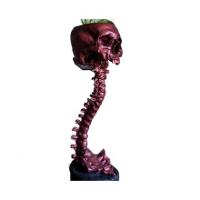 Harz-Totenkopf-Pflanzgefäß und WirbelsäUlenstäNder-Set, Polyresin-Totenkopf-Topf, Halloween-Dekoration, Retro-MenschenschäDel-Kopf-Blume, Rot