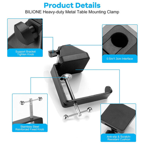 Table mounting clamp with headset hook for microphone suspension boom 2