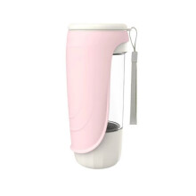 Faltbare Wasserflasche für Hunde, Auslaufsicher, Abnehmbarer Spender mit Futternapf Aus Kunststoff für Outdoor-Aktivitäten, Rosa