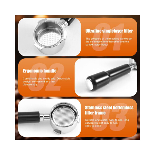 Coffee Bottomless Filter 51mm for EC680 / EC685, Removable Bottomless Filter Holder with Filter Basket 2