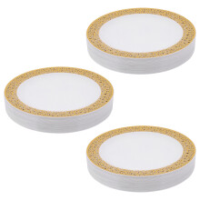 Gold Einweg-Kunststoffteller -Lace Design Hochzeitsfeier Kunststoffplatten, Gold Lace Teller Salat / Dessert Teller 75Pack-7.5 Zoll