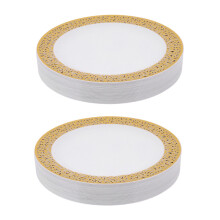 Gold Einweg-Kunststoffteller -Lace Design Hochzeitsfeier Kunststoffplatten, Gold Lace Teller Salat / Dessert Teller 50Pack-7.5 Zoll