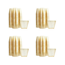 Gouden plastic bekers, transparante plastic wijnglazen, unieke wegwerpbekers van hard plastic met gouden