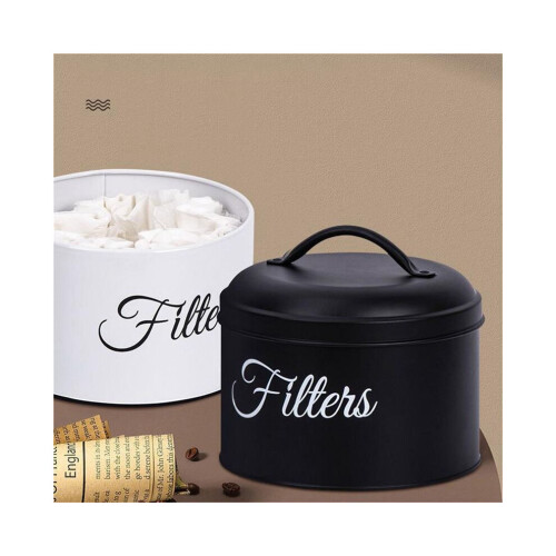 Coffee filter holder, storage basket for coffee filters with lid, round coffee filter container for 1