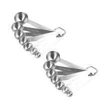 Cooking measuring spoons, heavy round stainless steel metal casing, for dry or liquid ingredients - 14-piece set