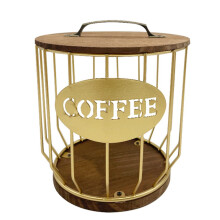 Uitgeholde opbergmand voor koffiecapsules, fruitmand, koffiecapsulehouder voor thuis, café, hotel, goudkleurig