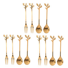 Gold Leaf Tableware - Coffee Spoon and Fork Set, 12-Piece (6 spoons, 6 forks) 4.7 inch Tea Spoon Set
