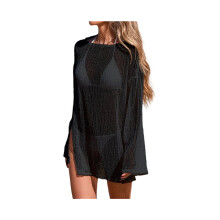 Gehäkelter, transparenter Kaftan, Strandkleid, Badeanzug, Strandkleid, Einteiler 7013 - Schwarz, Einheitsgröße