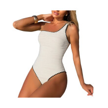 Minimalistischer Vintage-Badeanzug für Damen – Figurformender Badeanzug für den Urlaub, weiß, Größe