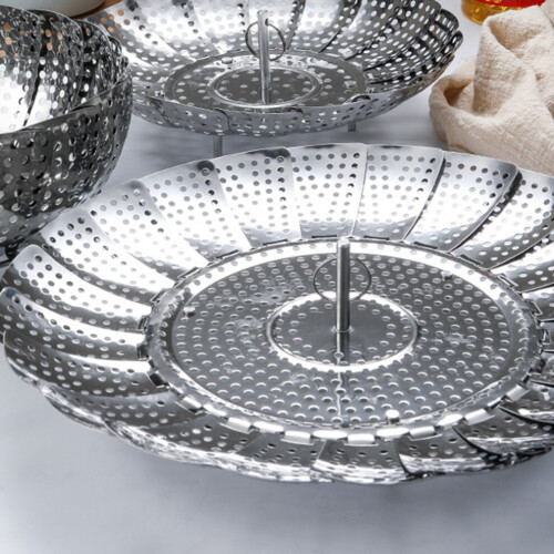 Foldable Steamer Tray, Stainless Steel Food Basket, Mesh Vegetable Steamer, Expandable Kitchen Tool, 1