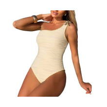 Minimalistischer Vintage-Badeanzug für Damen – Figurformender Badeanzug für den Urlaub, cremeweiß, Größe